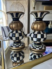 MacKenzie-Childs Set Of 2 Courtly Check Pumpkin Pillar Candle Holders picture