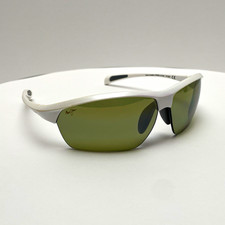Maui Jim Stone Crushers P-86 Men’s Wrap Sunglasses White Frame Green Tinted picture