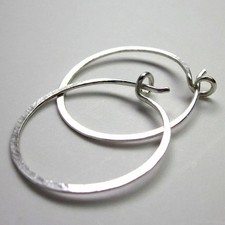 925 Sterling Silver Handmade 2 inch Approx Hoop Earrings, Flat Design picture