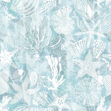 Livelynine 17.5x591 Blue and White Coastal Ocean Seashell Starfish Wallpaper picture