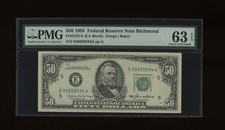 DBR 1985 $50 FRN Richmond Fr. 2122-E PMG 63 EPQ Serial E00650534A picture