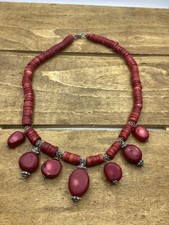Vtg.  Bali Design Large Natural Red Coral & Sterling Silver Beaded Necklace 17” picture