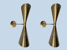 Mid-Century Modern Style, Brass Dual Wall Sconce Italian Style Lighting lot of 2 picture