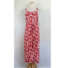 Chelsea28 Dress Size Small NWT Red Floral Print Crepe Viscose Belted Pockets picture