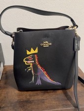 Coach x Jean-Michel Basquiat Black Pebbled Shoulder Bag Dinosaur Print picture