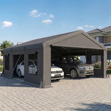 20' x 20' Heavy Duty Carport, Portable Garage with Doors, Windows, Dark Gray picture