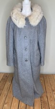 Youthcraft Women’s Vintage Real Fur Lined Wool Peacoat Size M Grey HG picture