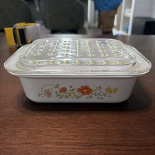 Vintage Corning Ware MC-1-B Casserole Dish Wildflower Pattern Pyrex Glass Lid picture