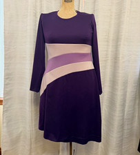 Vtg 60s 70s Mod Mini Dress Purple Colorblock A-Line Talon Zip Knit XS S GoGo picture