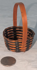 Vtg Handmade Miniature Orange & Black Dyed Halloween Splint Wicker Basket (Rnd) picture