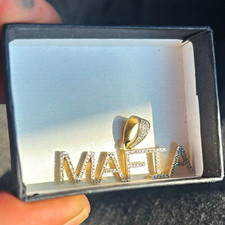 MAFIA Letter Pendant Charm solid 10k gold natural diamonds picture