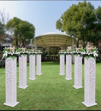 8Pcs Elegant White Flower Columns with LED Lights for Weddings & Events picture
