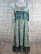 BloomChic Womens Maxi Dress Sz 18-20 Blue Floral Cold Shoulder Rayon Pockets picture