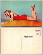 Woman In Red Swimsuit Beach Scene Postcard picture