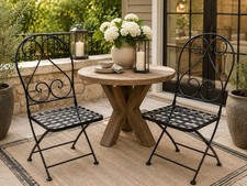 💙Vintage Rare 2 Set Woodard Garden Bistro In or Out Folding Chairs Wrought Iron picture