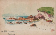 1910 Antique Postcard Original Watercolor Painting Coast Near Sydney Signed JNL picture