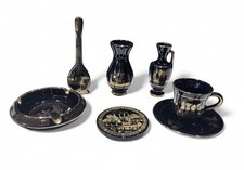 Vintage Greek Black & 24K Gold Ceramic Souvenir Lot - 7 Pcs As-Is picture