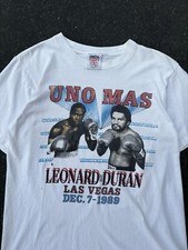 Vintage 1989 White Single Stitch Sugar Ray Leonard Vs Roberto Duran Boxing M377 picture