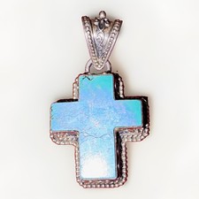 Vintage Sterling Silver 925 Turquoise Cross Pendant Southwestern Native Style picture