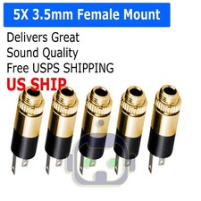 5 Pack HQ Gold Plated 3.5mm Stereo Female Audio Jack Connector Panel Mount picture