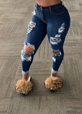 Vintage High Waist Distressed Dark Blue Jean picture