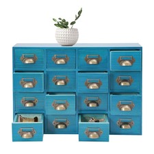 16 Drawers Apothecary Cabinet Tabletop Library Card Catalog Organizer 22lbs Blue picture