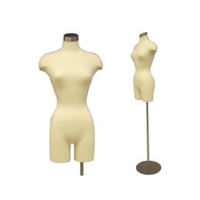 Adult Female Dress Form Mannequin Off White Pinnable Torso with Round Metal Base picture