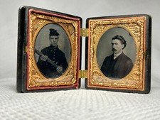 Civil War Ambrotype Union Solider W/Rifle Gutta Percha Union Case Ninth Plate picture