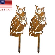 2PCS Owl Shape Garden Decor Corten Steel Animal Metal Ornament Outdoor Lawn Yard picture