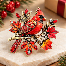 Vintage Red Cardinal Bird Brooch Pin Rhinestone Christmas Holiday Jewelry Gift picture