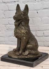 Signed Genuine Bronze Shepherd Dog Sculpture Loyal Guardian Statue Decor Art picture