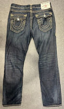 True Religion Denim Jeans Ricky Super T Sz 34 x 32 Relaxed Straight Thick Stitch picture