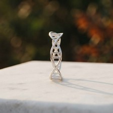 14K White Gold DNA Double Helix Ring Science Molecule Open Women's Band Ring picture