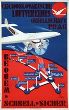 Czechoslovakia Airline 1931 Vintage Travel Poster Art Print Wall picture