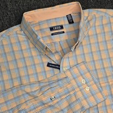 IZOD Premium Essentials Men’s XL Orange Blue Plaid Button Up Shirt NWT picture