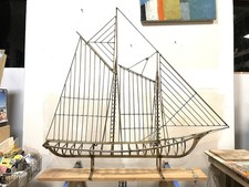 Vtg Curtis Jere Large Metal Brass Tone Handcrafted Sailboat Ship 46x41” picture
