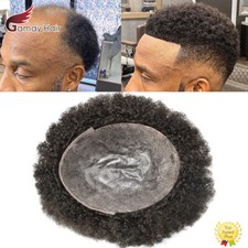 Afro Curl Mens Toupee Full Poly Skin Pu African American Hair System Replacement picture