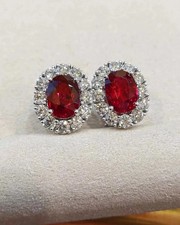 5.60 Ct Oval Cut Natural Ruby Diamond Wedding Bridal Earring Stud 14K White Gold picture
