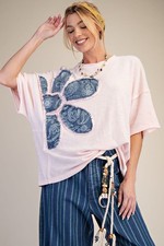 Easel Women's Paisley Bandana Flower Patch Knit Top in Blush Pink Size M picture