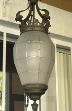Gorgeous large antique c.1900s lantern style hanging Ceiling Lamp w/glass shade picture