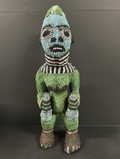 African Tribal Art Carved Wood And Bamileke Beaded  Standing Statue Cameroon picture