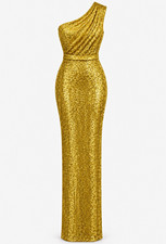 Ieena for Mac Duggal Gold One-Shoulder Sequin Formal Gown Dress Size 2 picture
