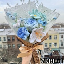 Crochet Rose Bouquet Handmade Yarn Flowers Anniversary Gift Choose Color picture