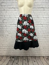 NWT C-Unique Black Red Skull Rose Back Zip Unlined Midi Skirt Goth Retro Size 20 picture