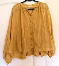 Doen Women's Solid Tan V-Neck Button Front Long Sleeve Blouse Size M picture