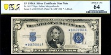HGR FR.1651* 1934A $5 Silver Certificate ***STAR*** ((Star)) PCGS CHOICE UNC 64 picture