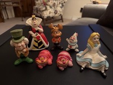 Vintage Disney Alice In Wonderland Ceramic Figurines Rare Set Of 7 JAPAN picture
