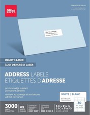 Office Depot Inkjet/Laser Labels 100 Sheets 30/Sheet 3000 White Avery 8460 5160 picture
