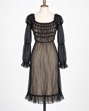 Vintage INC International Concepts Black Silk Sheer Ruched Dress Size 4 Y2K picture