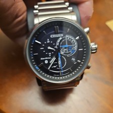 Citizen Eco-Drive Men's 44mm Black Dial Steel Bracelet Quartz Date Alarm picture